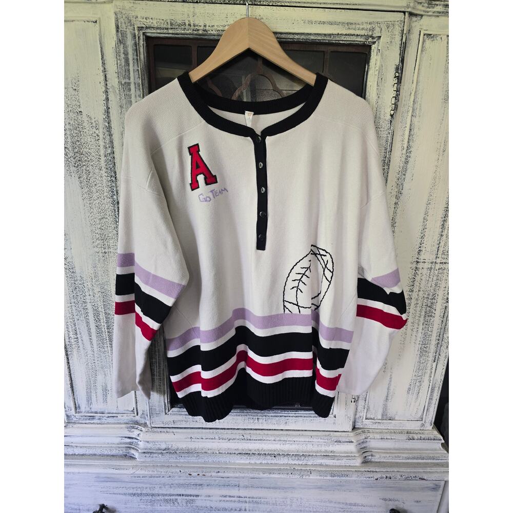 New Anthropologie Go Team Embroidered Henley Top - XL - Picture 3 of 3